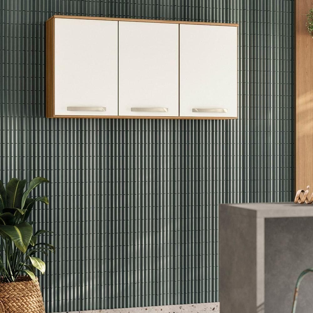 Armário Aéreo Cozinha Lavanderia 3 Portas 4 Repartições Freijo-off White