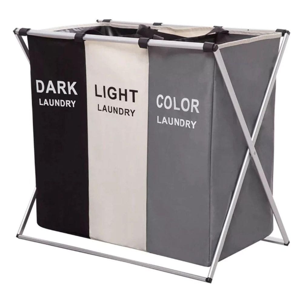 Cesto De Roupa Suja Dobrável Organizador 3 Compartimentos