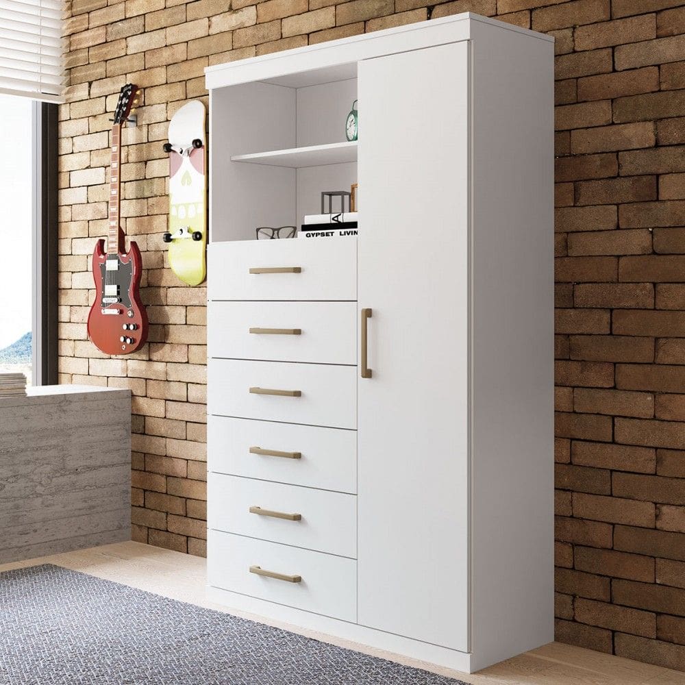 Cômoda Califórnia 1 Porta 6 Gavetas Branco - Pnr Móveis