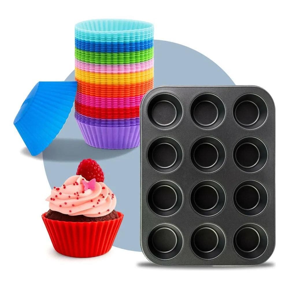 2X 12 Formas Mini Cupcake Bolo Muffin + Assadeira 12 Furos A