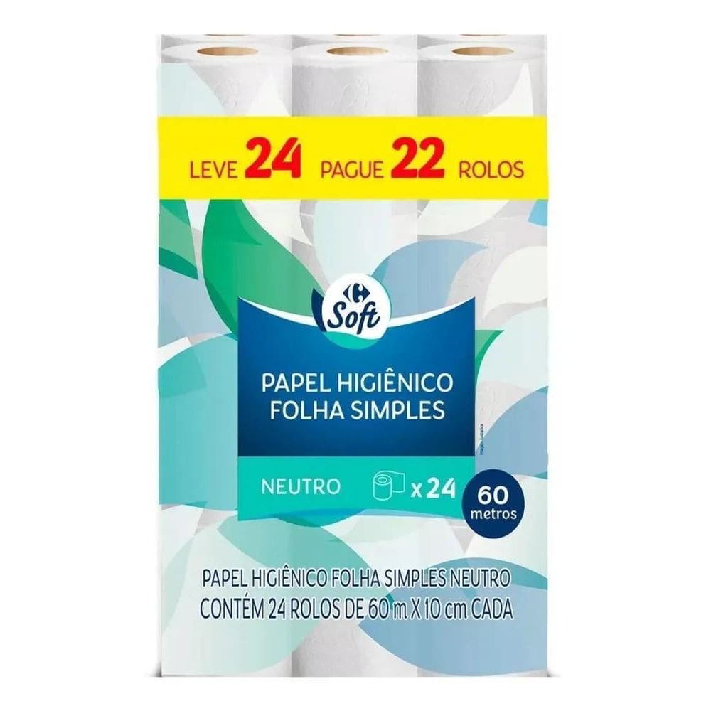 10X Papel Higiênico Folha Simples  60 Metros - 24