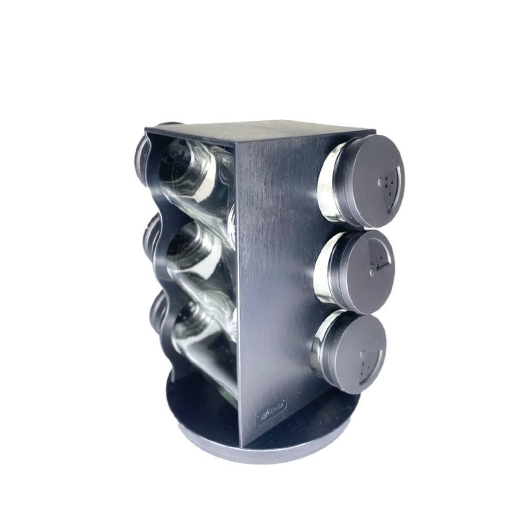 Porta Condimentos Giratório Plástico Preto Com 06 Potes 80Ml