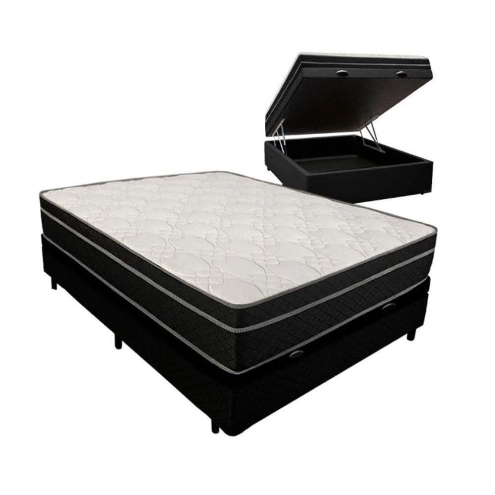 Cama Box Baú Viúva 128 Tecido Sintético Preto Com Colchão Paris De Molas Ensacadas Preto 67x128x188