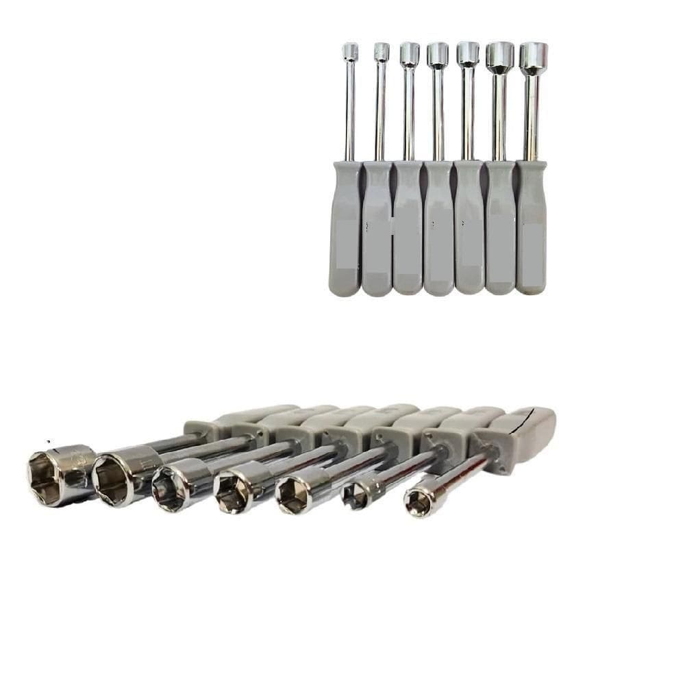 Kit Chaves Canhao Jogo 7 Peças Twsiter Vazada Profissional Aco 5 A 12mm Soquete Sextavada Fenda Pit