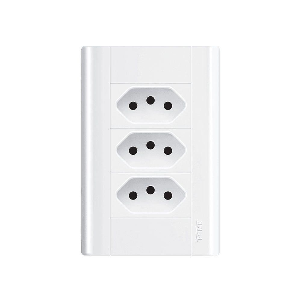 Tomada Tripla Fame Modulare 2p+t 10a Com Placa 4x2 Branco