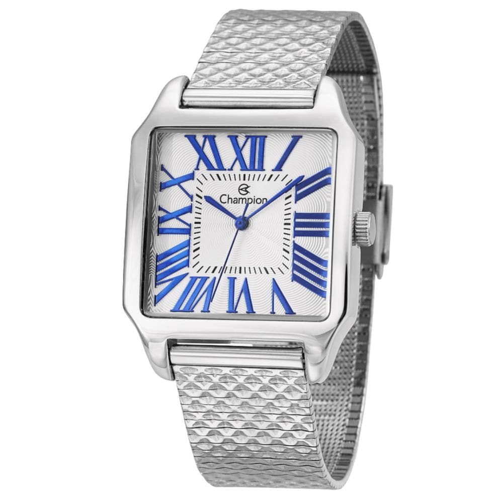 Relógio Champion Feminino Ref: Cn21318q Clássico Retangular Prateado
