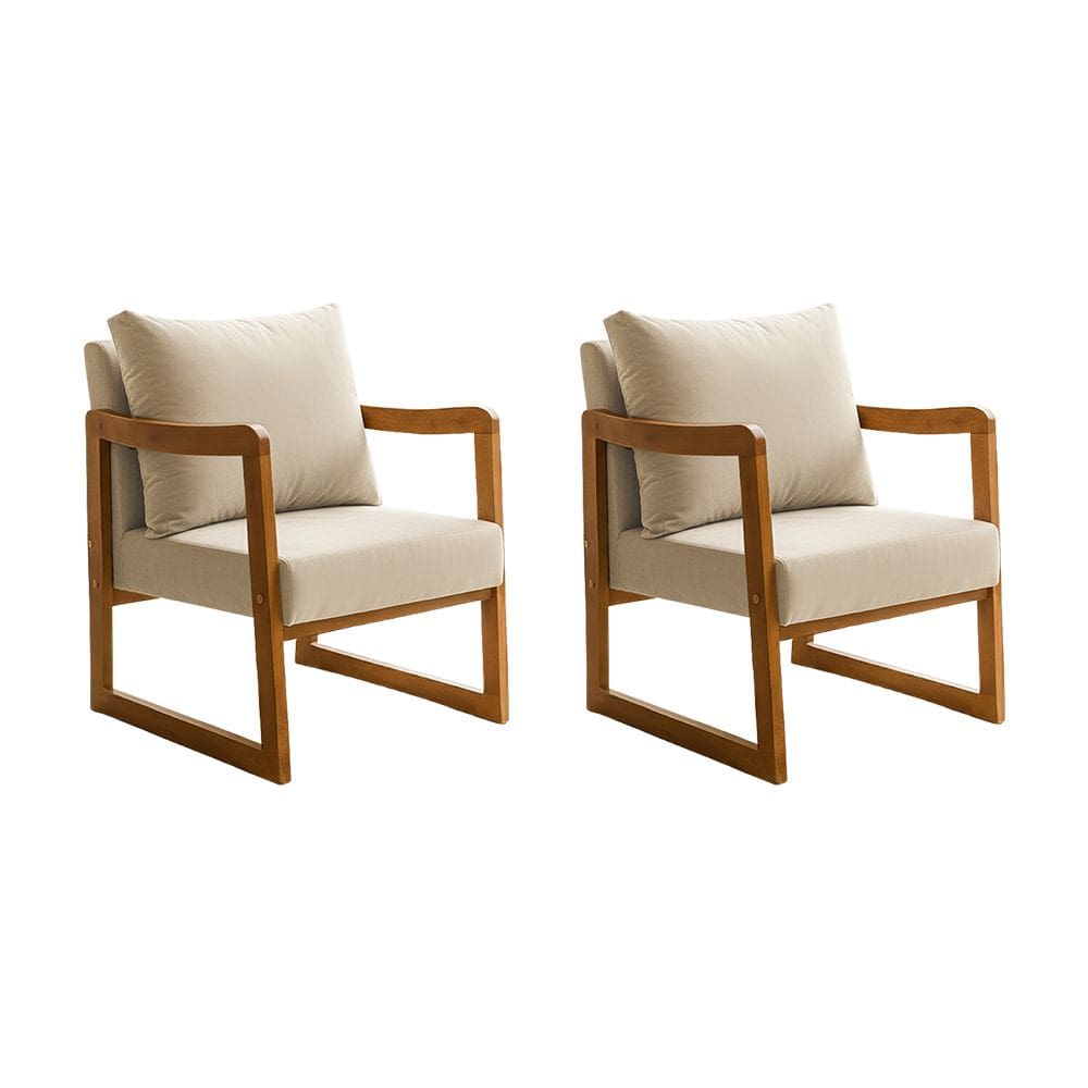 Kit 2 Poltronas Decorativa com Braço em Madeira Maciça Alice Veludo Bege