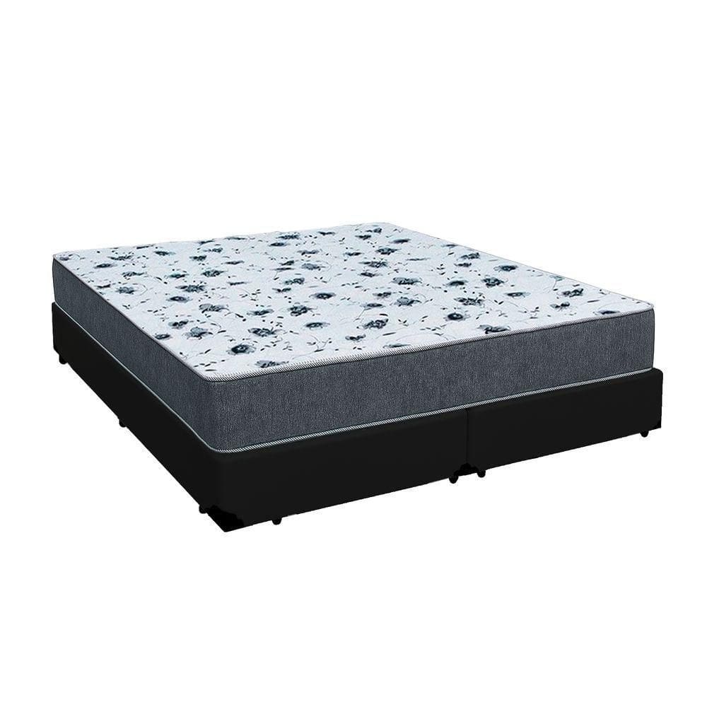 Cama Box Queen 158 Tecido Sintético Preto Com Colchão Alegro Bello Box Espuma D28 Cinza 57x158x198