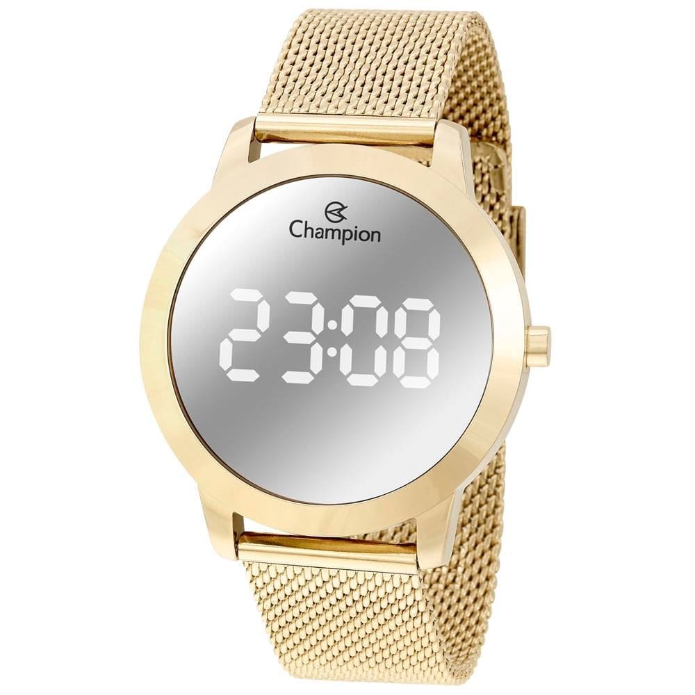 Relógio Champion Feminino Ref: Ch40106b Led Espelhado Mesh Dourado
