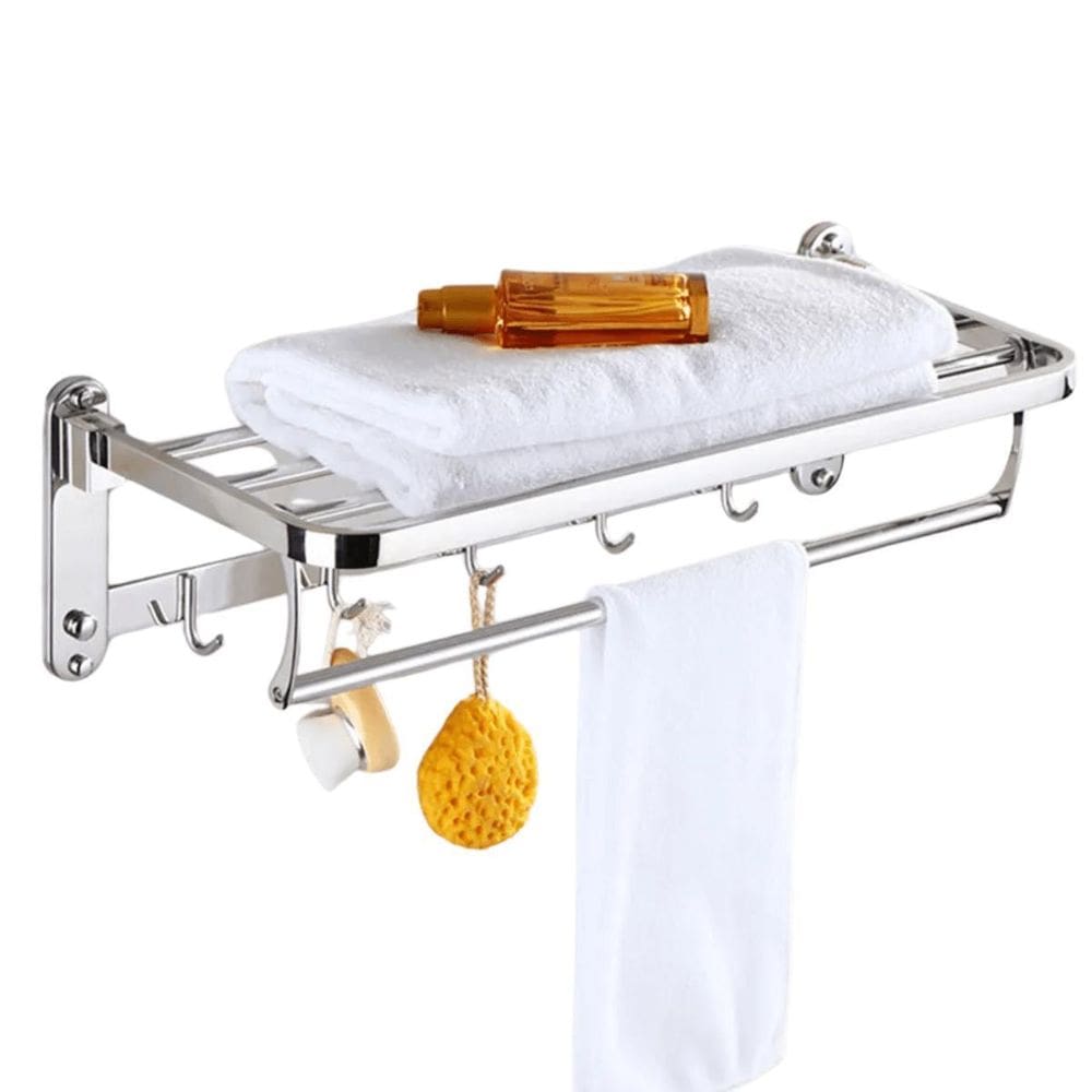 Toalheiro Varal Inox Dobravel Prateleira Suporte Gancho Luxo