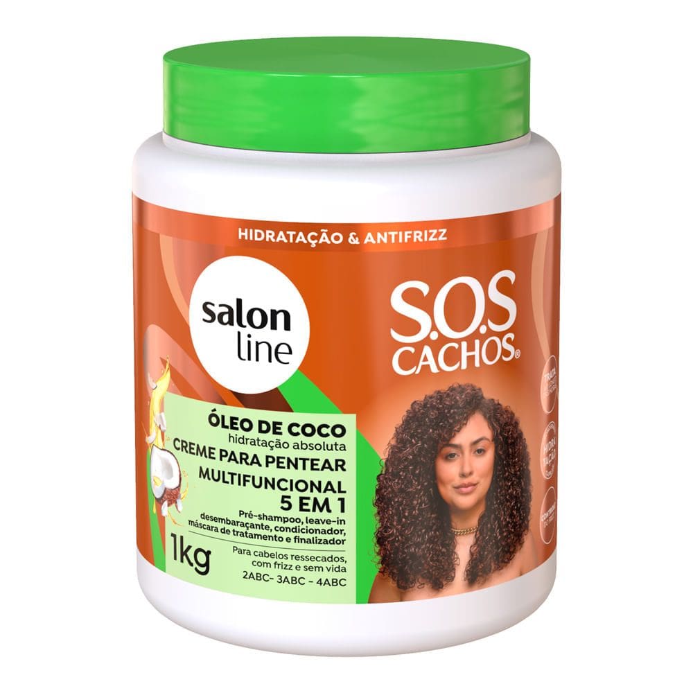 Creme de Pentear Multifuncional Salon Line SOS Cachos 5 em 1 Óleo de Coco 1kg