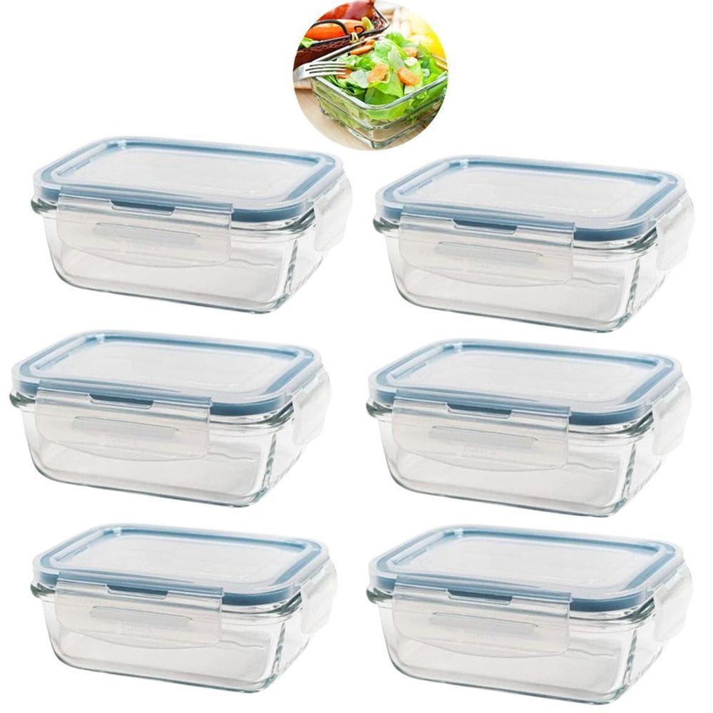 Kit 6 Potes De Vidro Hermético Retangular 640Ml