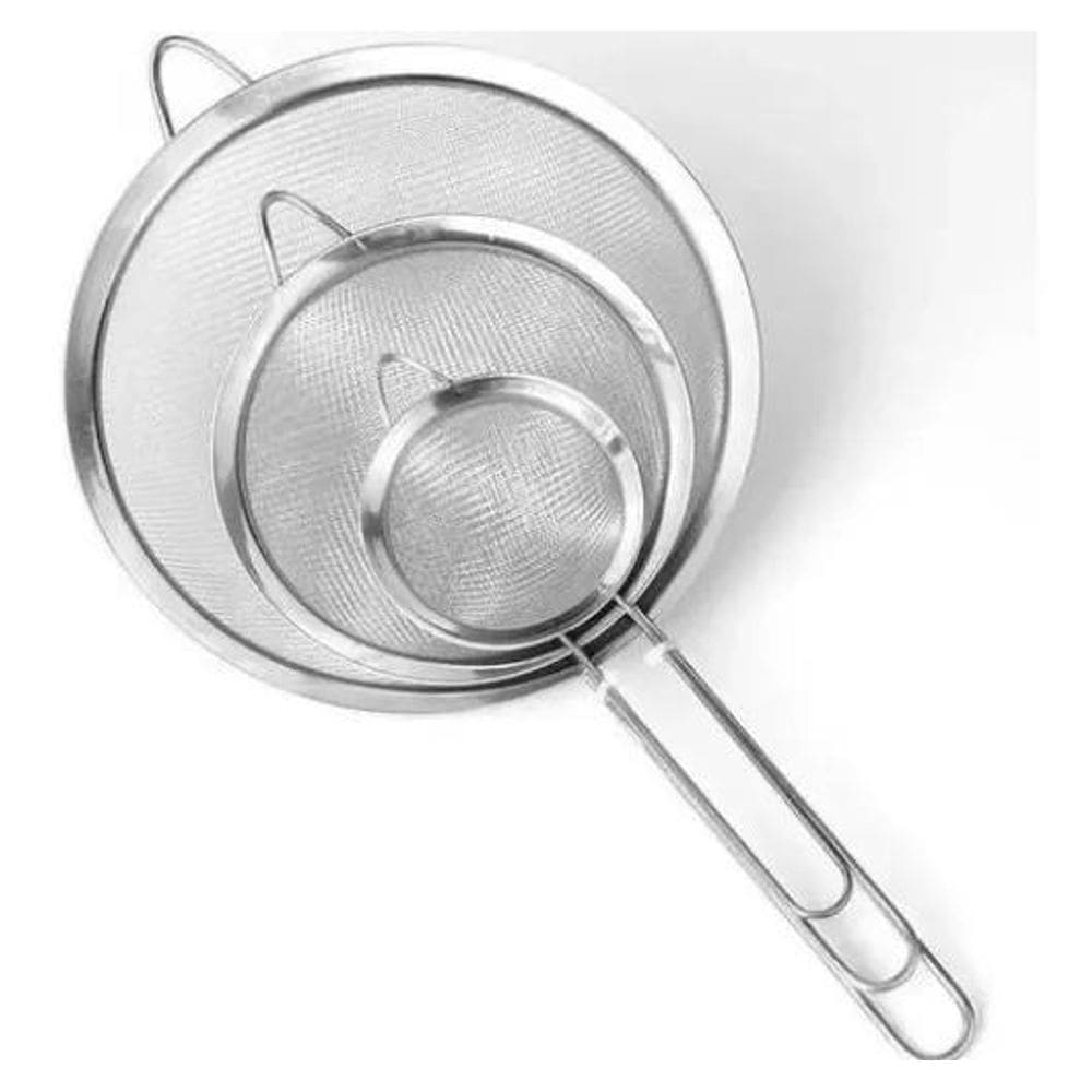 3X Kit 3 Peneiras / Coador Em Aço Inox - Utensilio De Cozinh