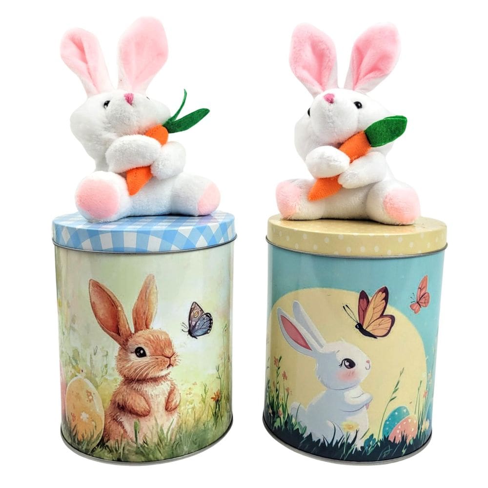 Kit 2 Lata Biscoito Decorativa Pascoa Metal Coelho Presente
