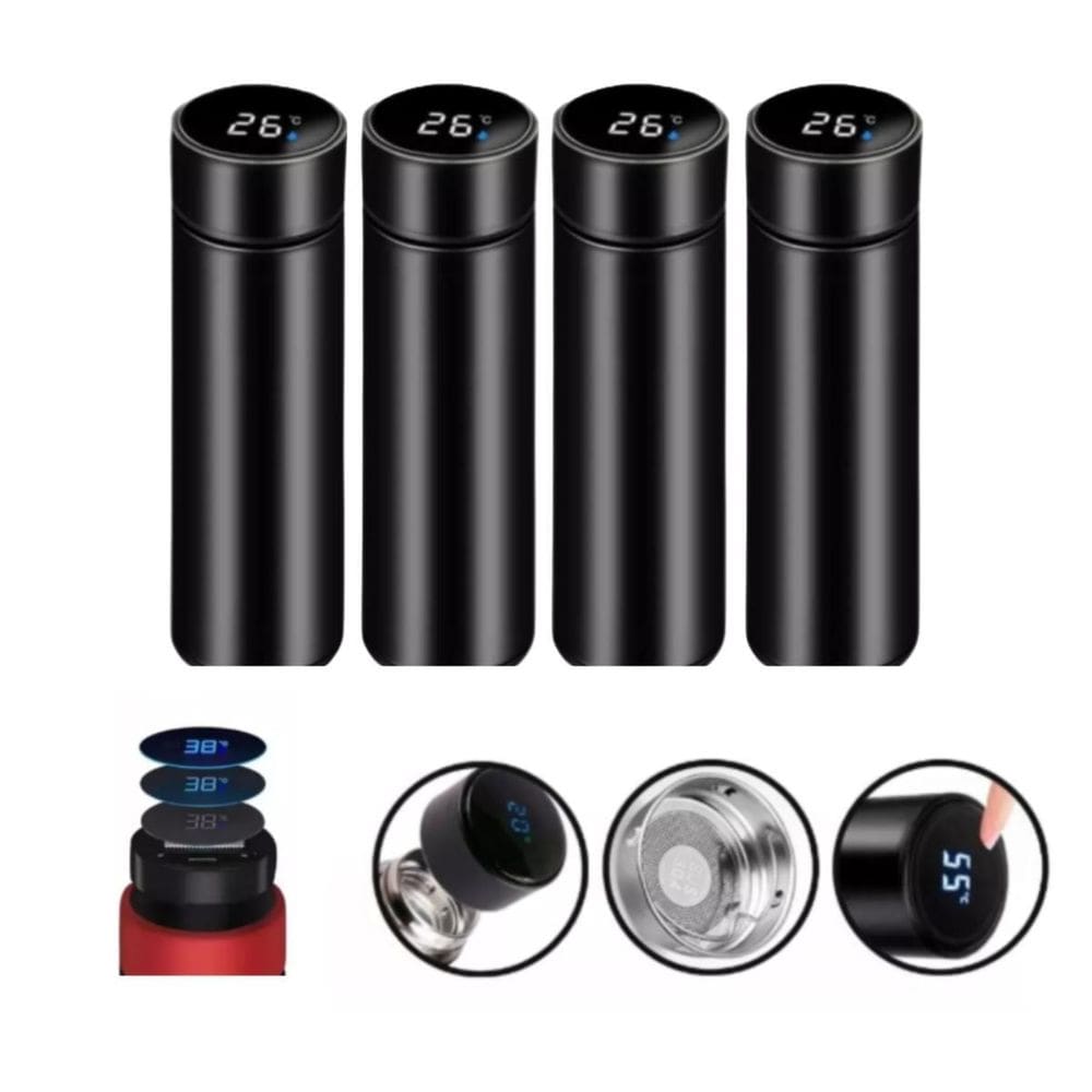 Kit 4 Garrafas Térmica Aço Inox Termômetro Led Digital 400Ml