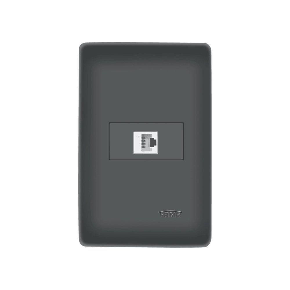 Tomada Para Rede De Informática Fame Habitat Black Rj45 Cat6 8 Vias Com Placa 4x2 Preto