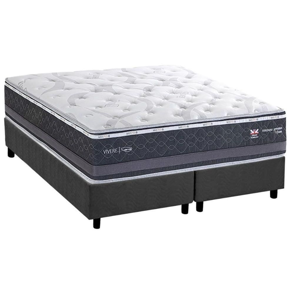 Conjunto Box King: Colchão Molas Herval Maxspring C1783 + Base Crc Suede Gray (193x203)