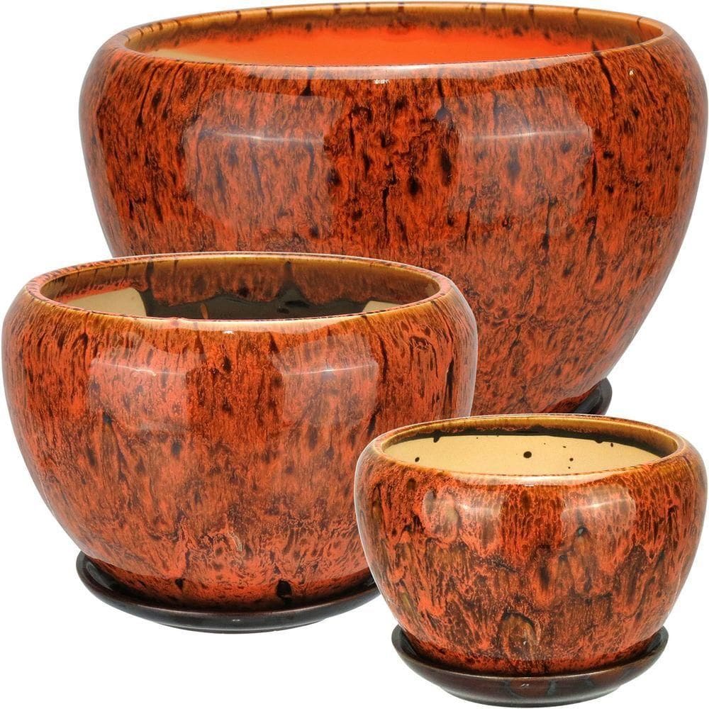 Jogo 3 Cachepô Vaso Planta Decorativo Cerâmica Laranja