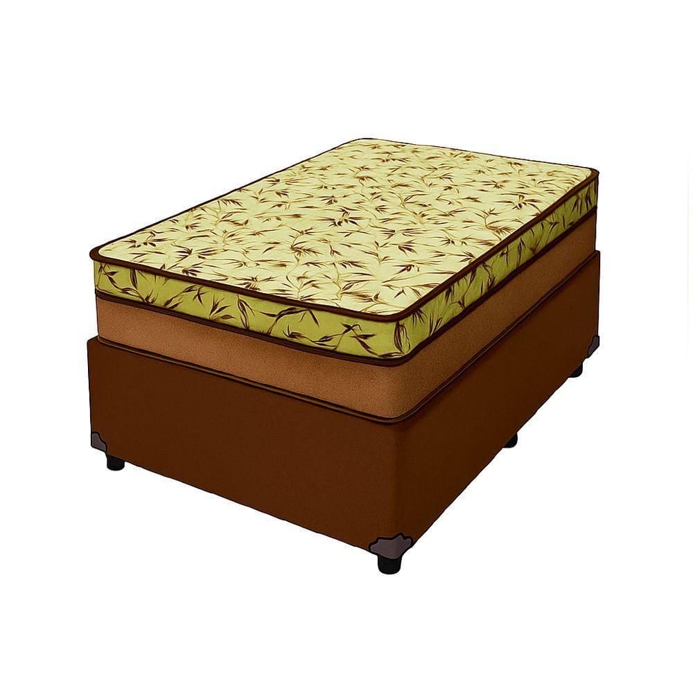 Cama Box Solteiro 88 Tecido Sintético Marrom Com Colchão De Espuma D33 Tokio Bege
