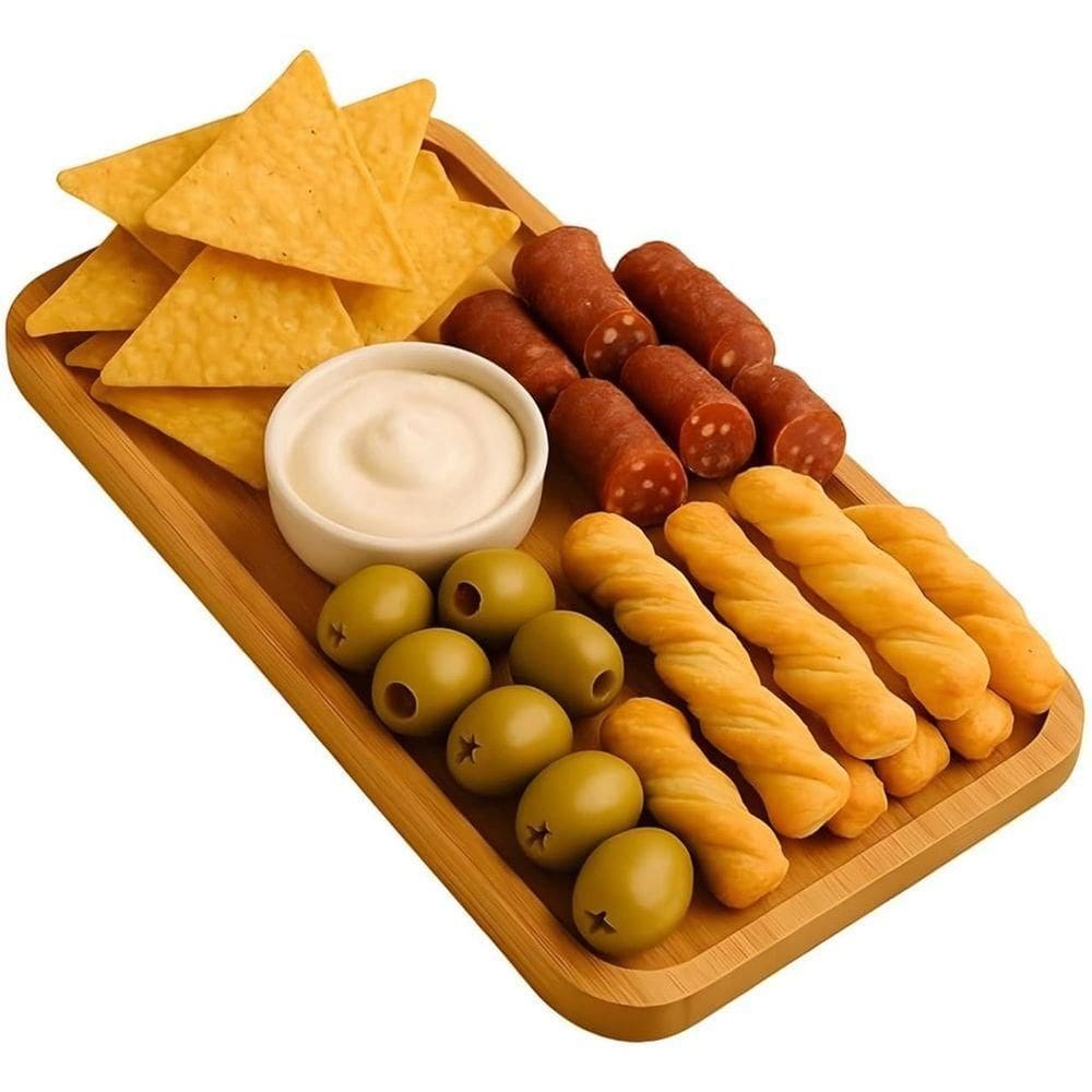 Petisqueira Bambu Retangular Bandeja Petiscos Aperitivos Frios 26cm