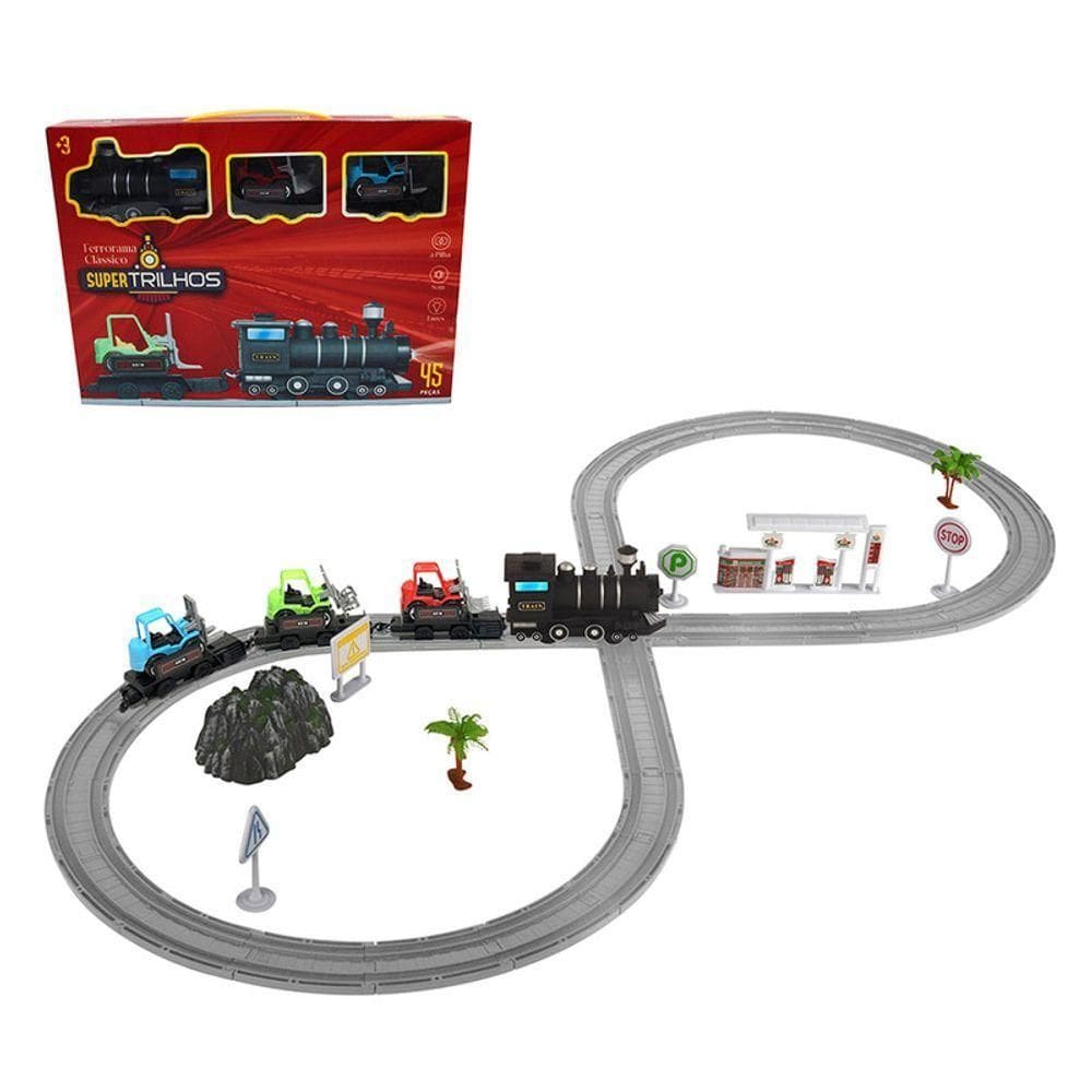 Ferrorama Locomotiva Com Luz Iron Rails 1,08m X 47,5cm 45 Pc
