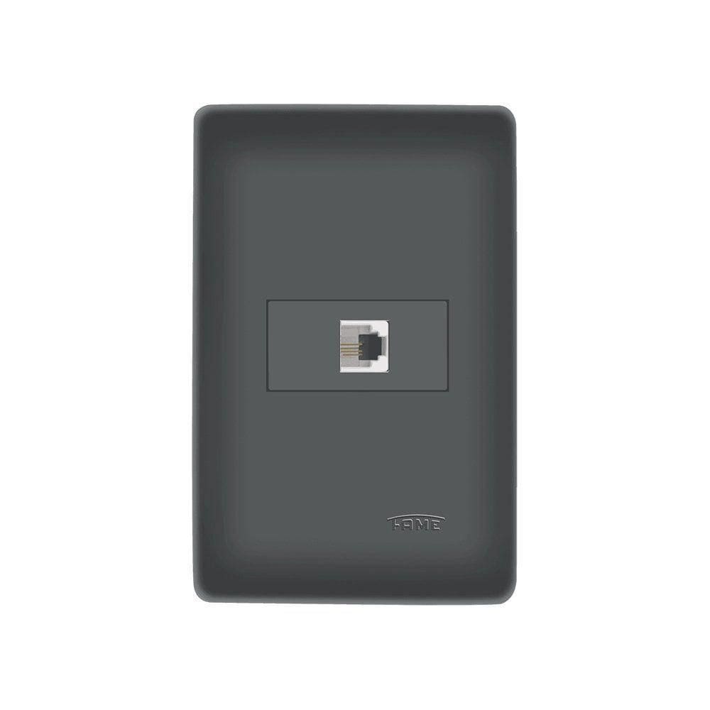 Tomada Para Telefone Fame Habitat Black Rj11 4 Vias Com Placa 4x2 Preto
