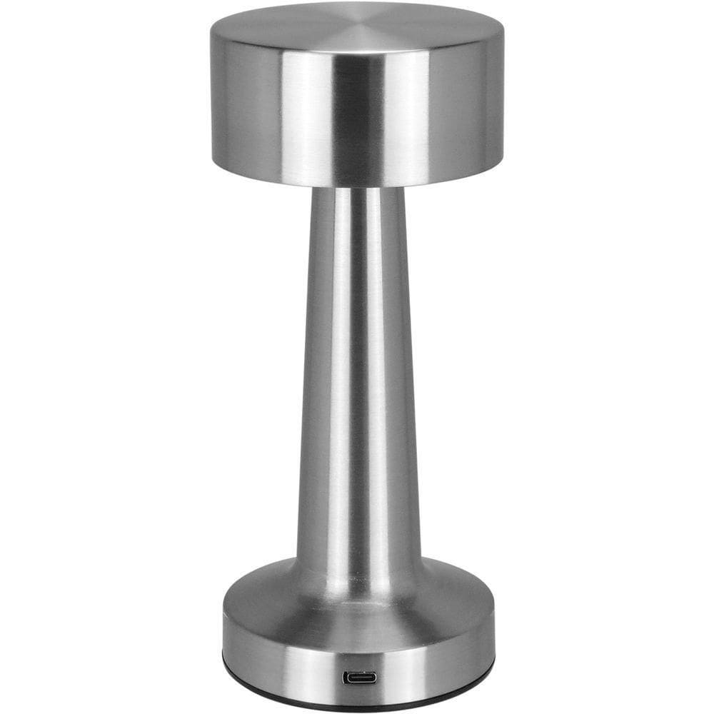 Luminaria De Mesa Decorativa Led Usb Metal Prata 22x9x9cm