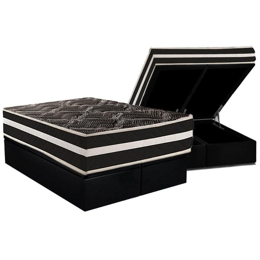 Cama Box Baú Queen: Colchão Ortopédico Paropas D28 Ag80 Master Black Double Face + Base Crc Suede Black (158x198)
