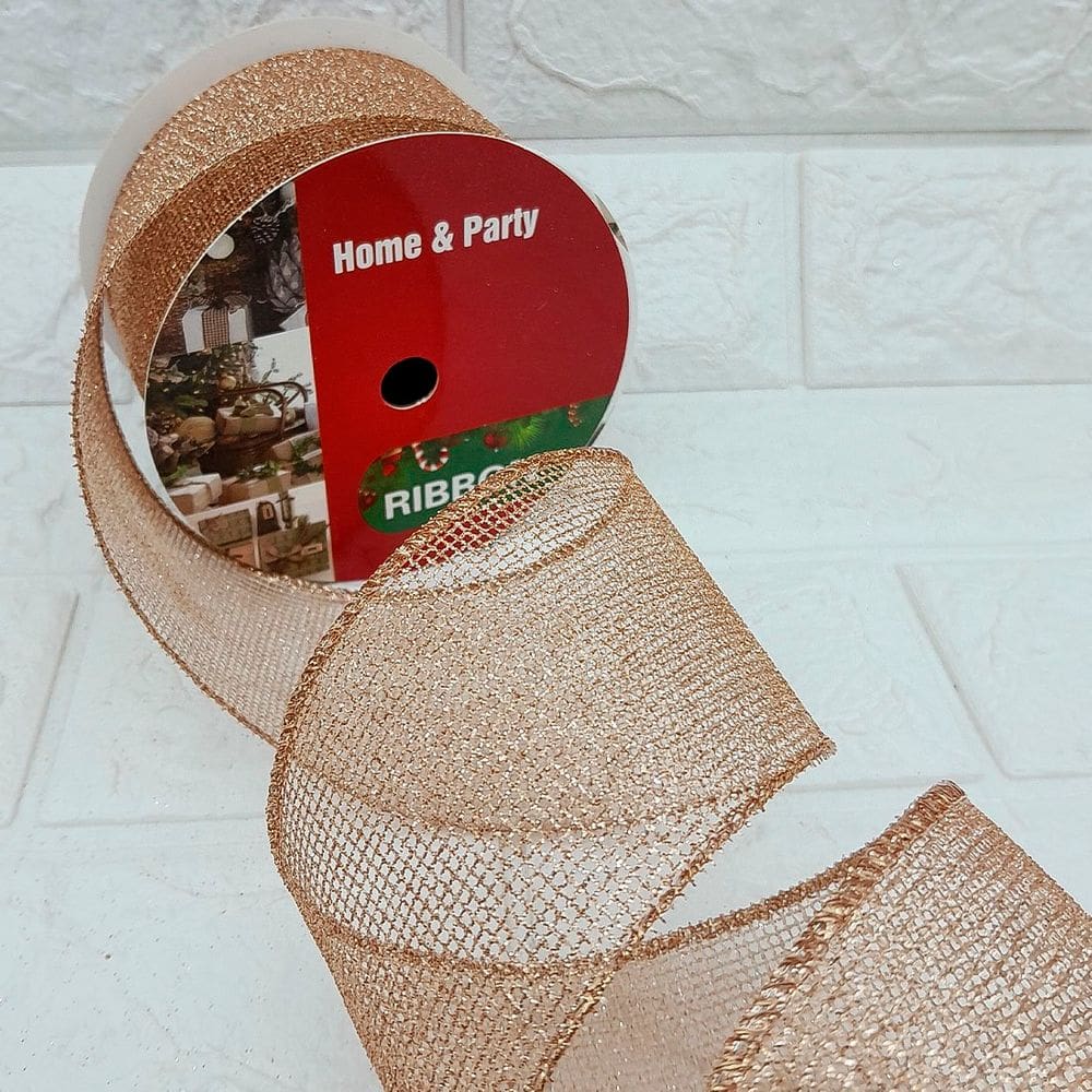 Rolos Fita Aramada Bronze Decoração Natal 6,3cm 9m Kit 8pçs