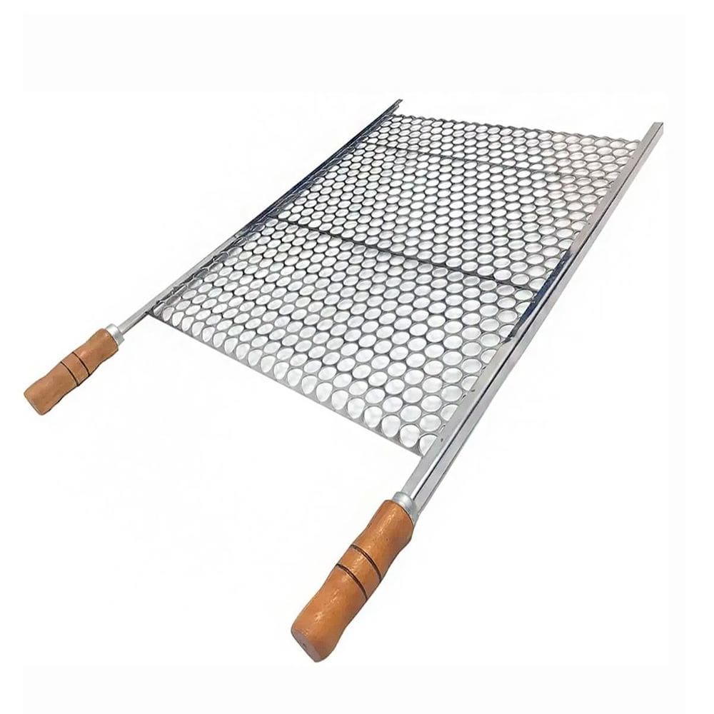 Grelha Moeda 50X72Cm De Aço Inox Econômica Com Ponteira