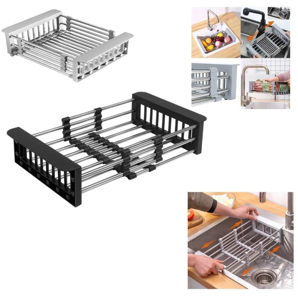 Escorredor Pia Inox Retrátil Ajustável Cozinha Louça Suporte Lavar Frutas Legumes Verduras Cesto Fruteira Utensílios