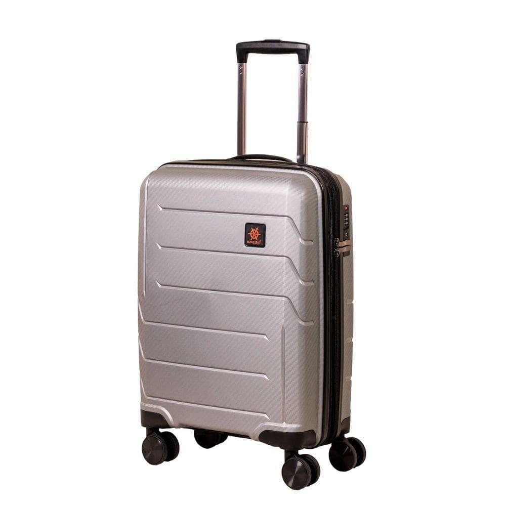 Mala Pequena De Bordo Navegat Expansível Cinza Metálico Rodas Duplas Cadeado Tsa Polipropileno