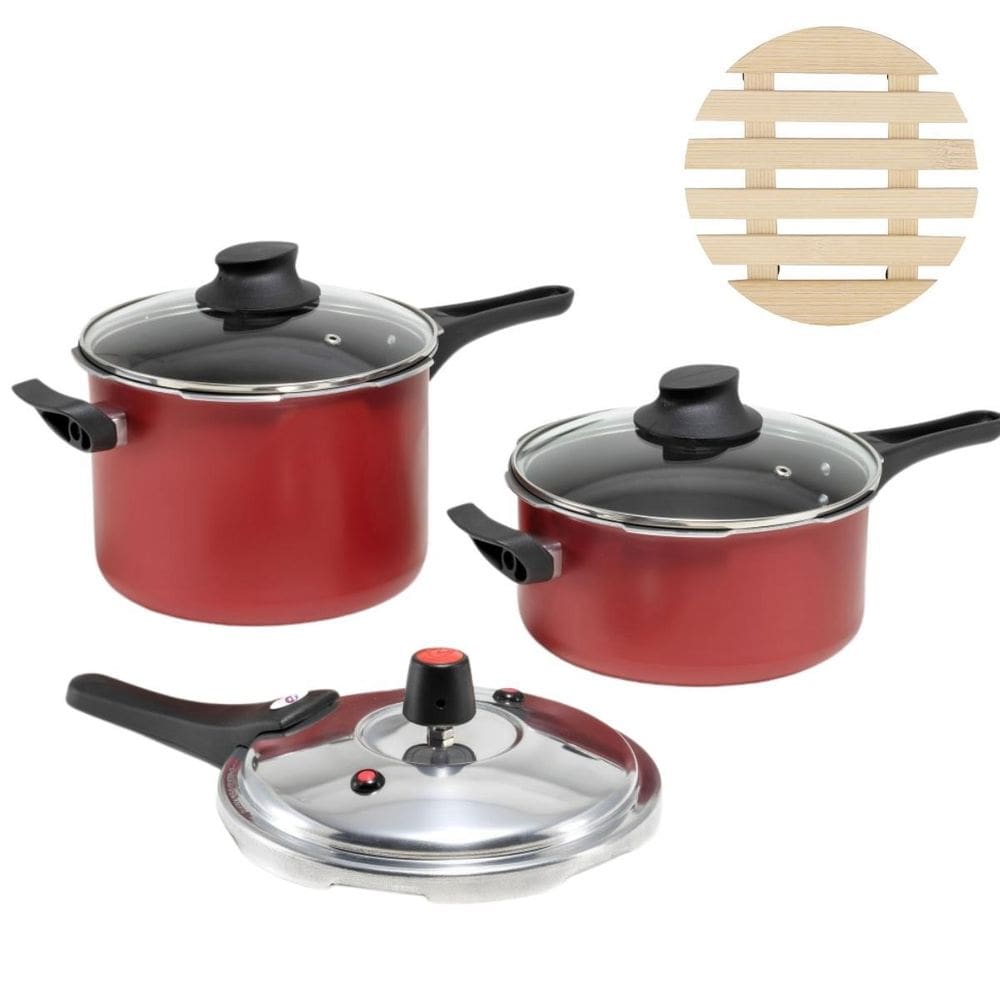 Jogo Panelas De Pressão 2 Em 1 + 02 Descansos De Panela