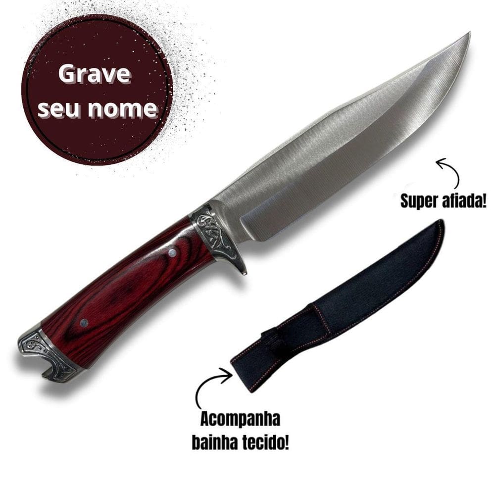 Faca Personalizada Caça E Churrasco Com Bainha Madeira Luxo