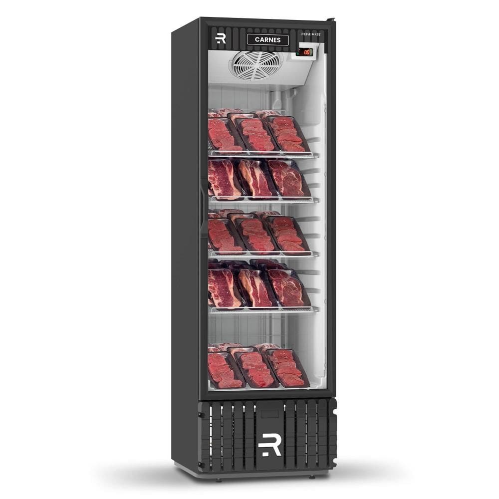 Expositor Vertical para Carnes Refrimate 400 Litros Porta Vidro Preto e Branco 220V VCCA400PV