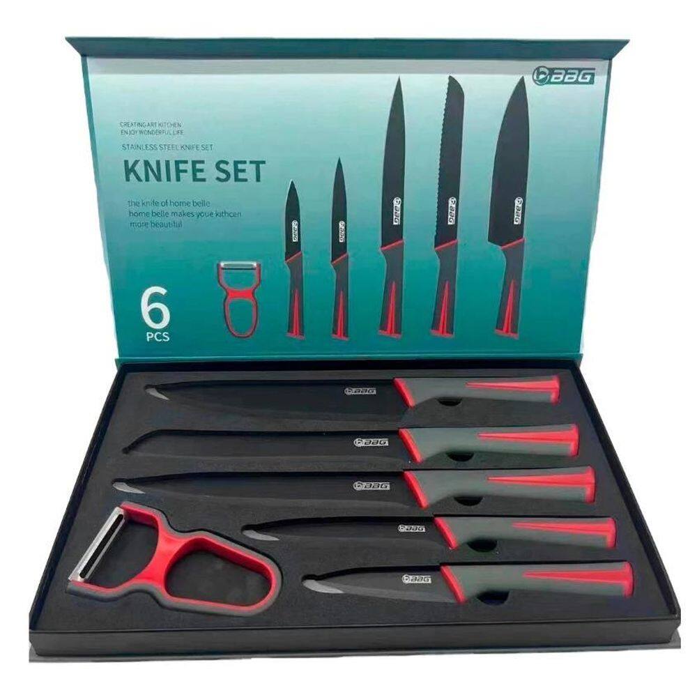 Kit De Facas Conjunto 6 Pçs Inox Com Descascador De Legumes