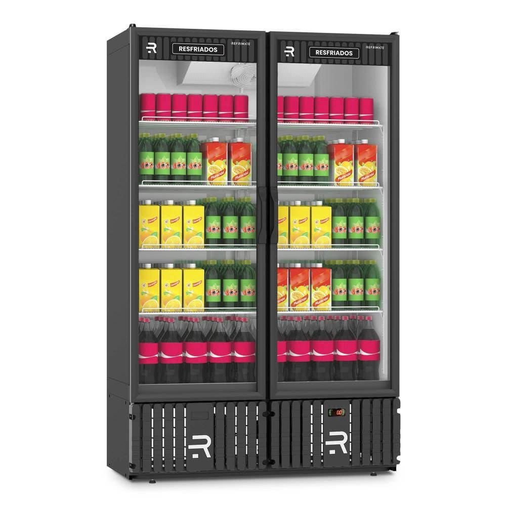 Expositor Vertical Resfriados Refrimate 800 Litros 2 Portas Preto e Branco 220V VCM2P