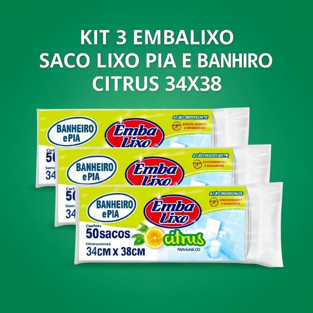 Kit 3 Embalixo Saco Lixo Pia E Banheiro Citrus 34X38