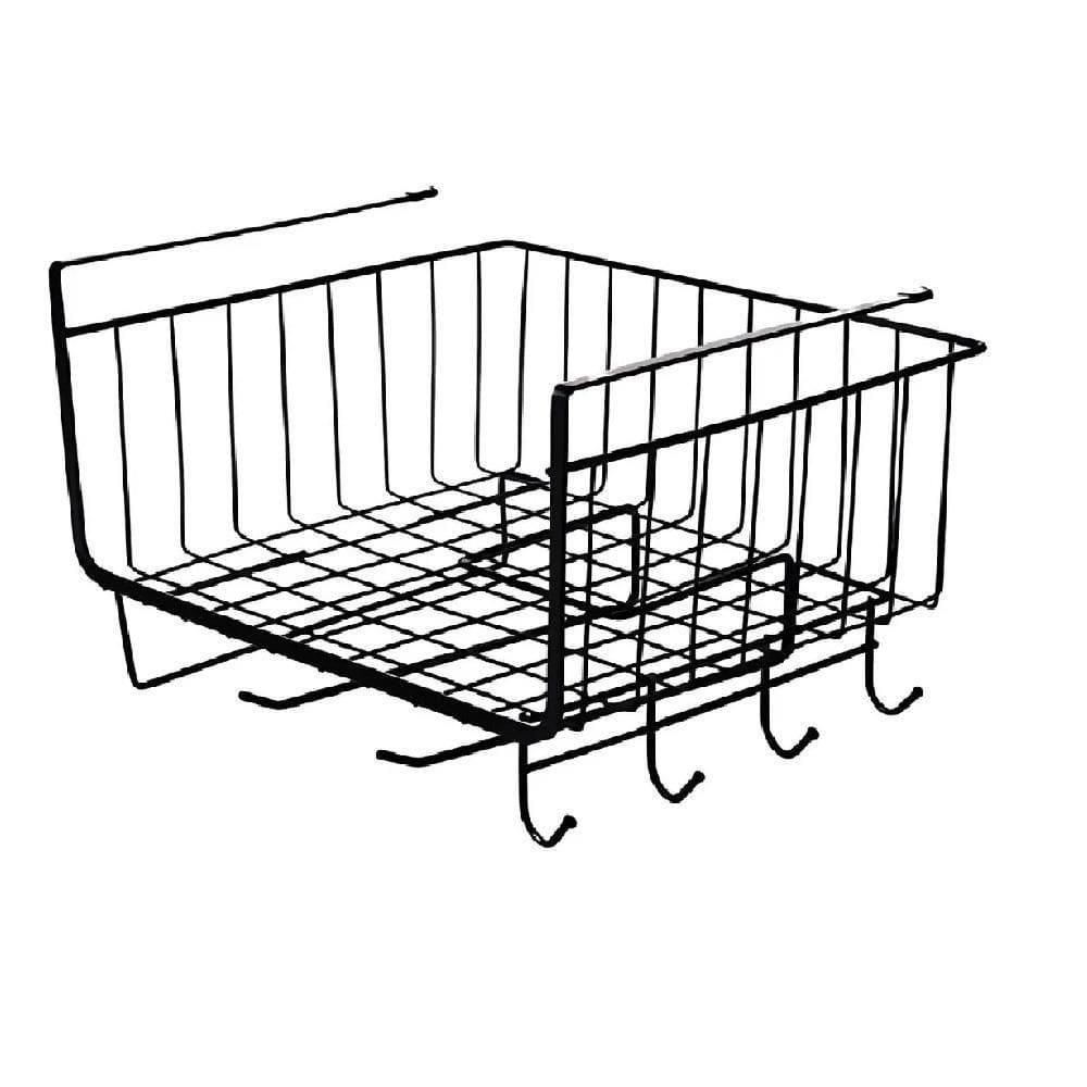 Cesto Organizador Suspenso Prateleira Porta Armário Suporte Bancada Rolo Papel Toalha Gaveta Mesa Cozinha Lavanderia 6 Ganchos