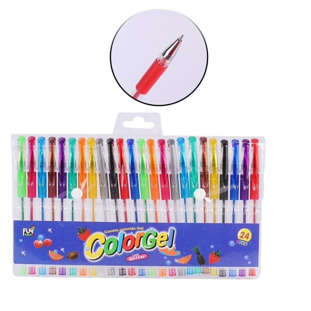 Caneta Esferográfica 24 Pçs Tinta Gel - Tudo em Caixa