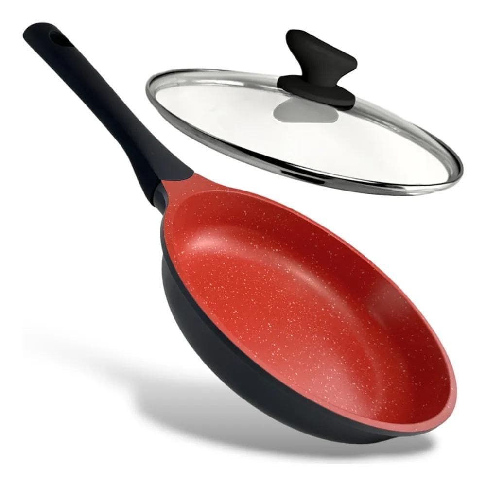 2X Frigideira Antiaderente Cerâmica 24Cm Com Tampa Compatíve