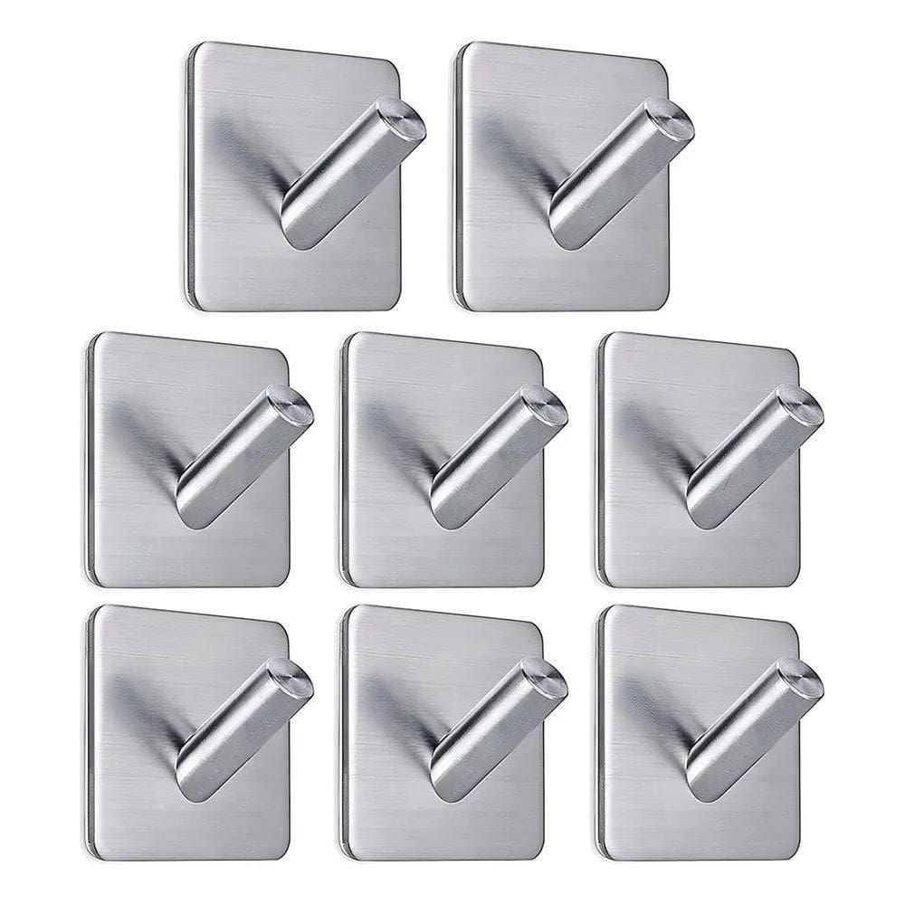 2X Gancho De Parede Inox Adesivo Pendurar Roupas Chaves 8 Pç