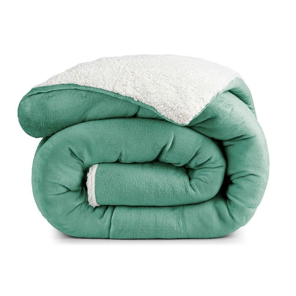 Edredom Versatil Solteiro Dupla Face Sherpa Toque Lã Carneiro - Alecrim - 100% Poliéster