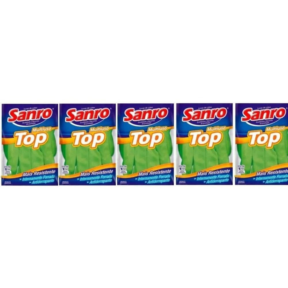 2X 5 Pares Luva Latex Limpeza Multiuso Sanro Top Verde