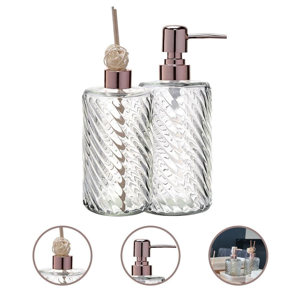 Kit Banheiro Luxo Saboneteira Liquida E Porta Aroma Vidro