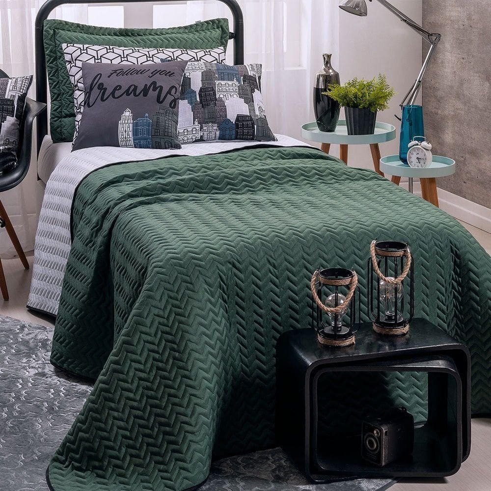 Kit Cobre Leito 5 Peças Solteiro Colorful To Decorando 100% Poliéster - Street House Verde Militar