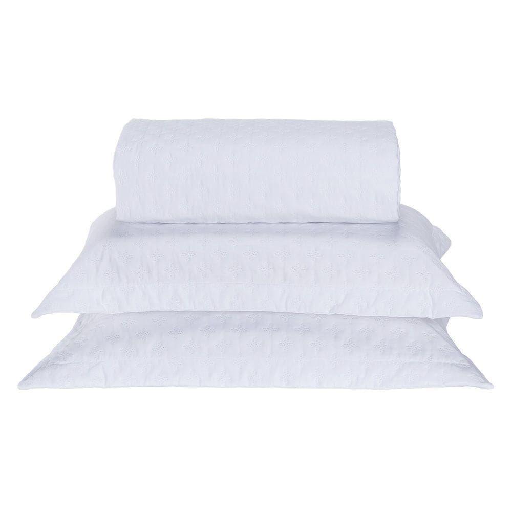 Kit Cobre Leito Milão Casal 3 Peças 100% Poliéster - Branco/branco