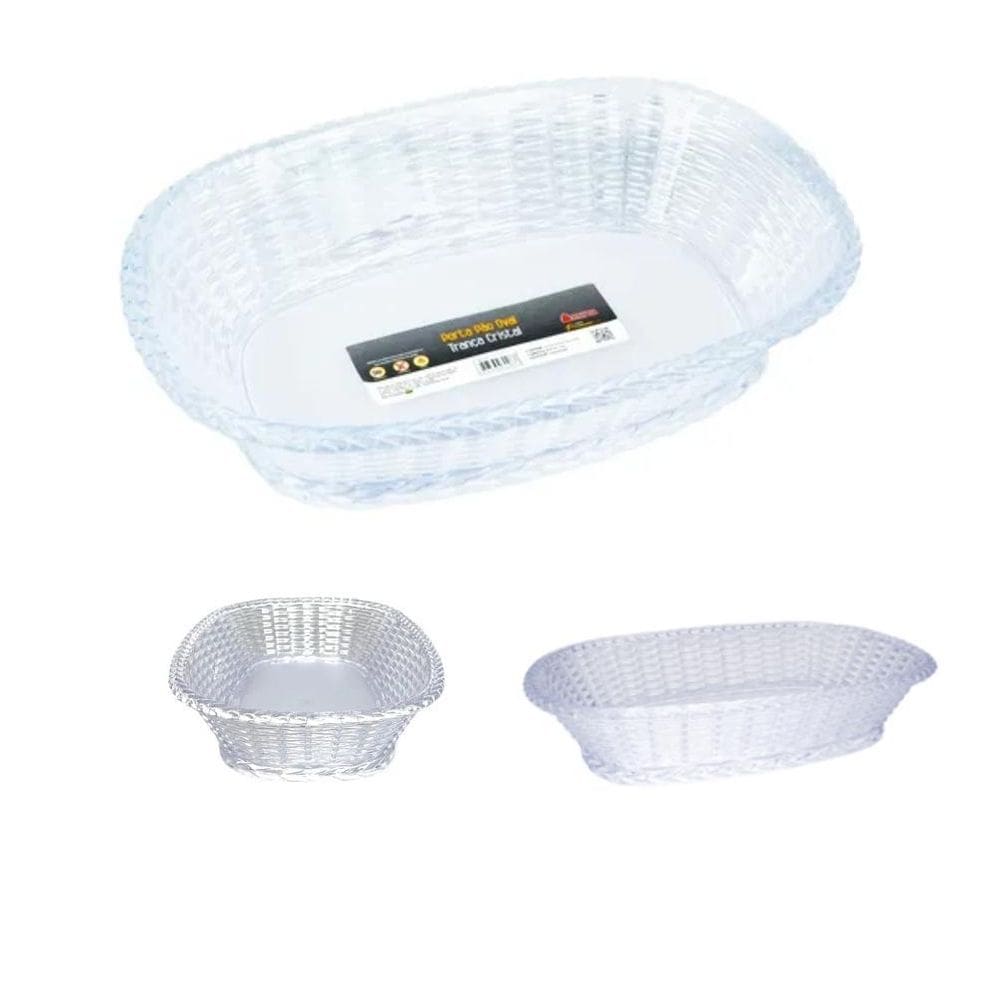 Cesto Porta Pão Cristal Decorada Trança Oval Hotel Pousada