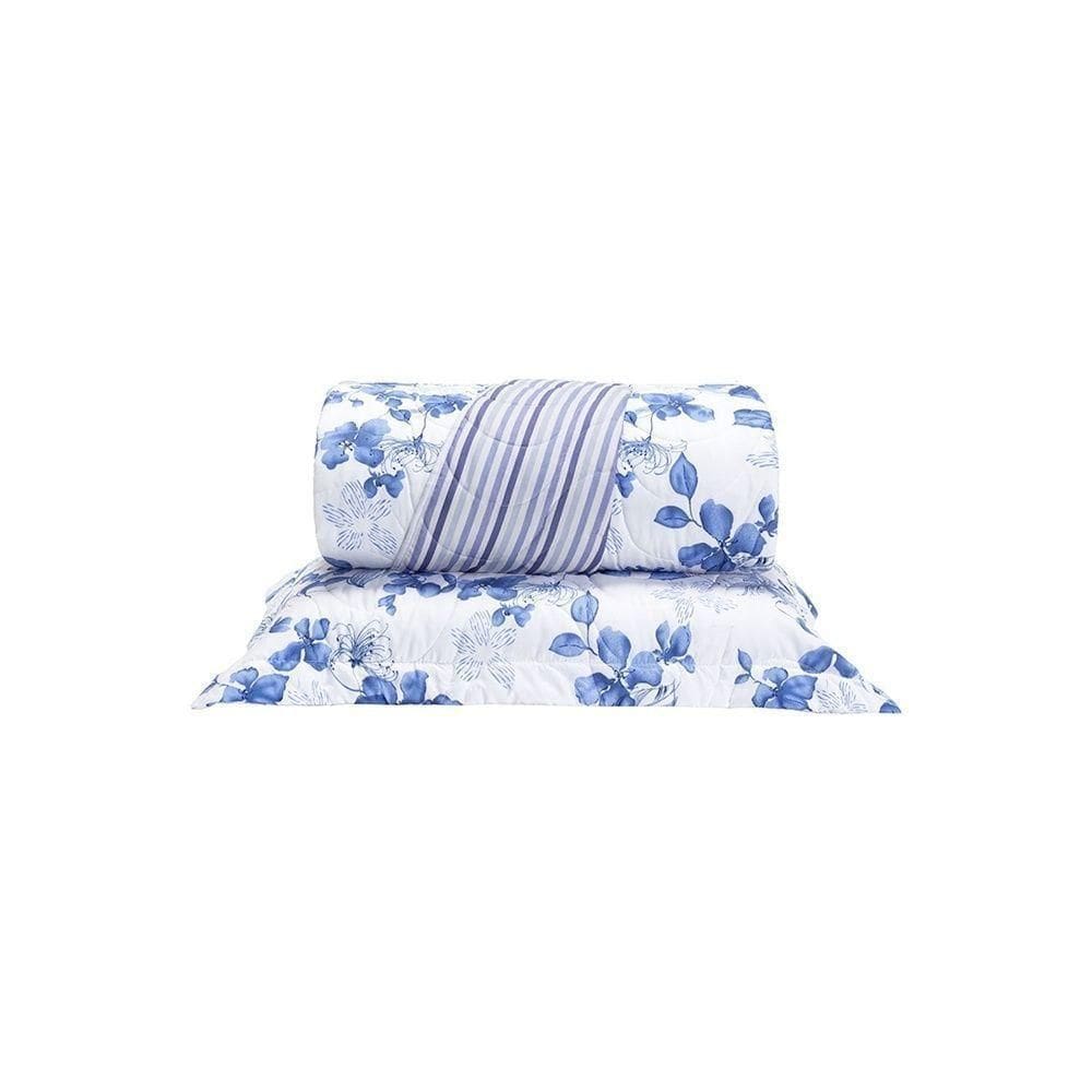 Cobre Leito 2 Peças Solteiro Percal 200 Fios Colori 100% Poliéster - Flores Azuis
