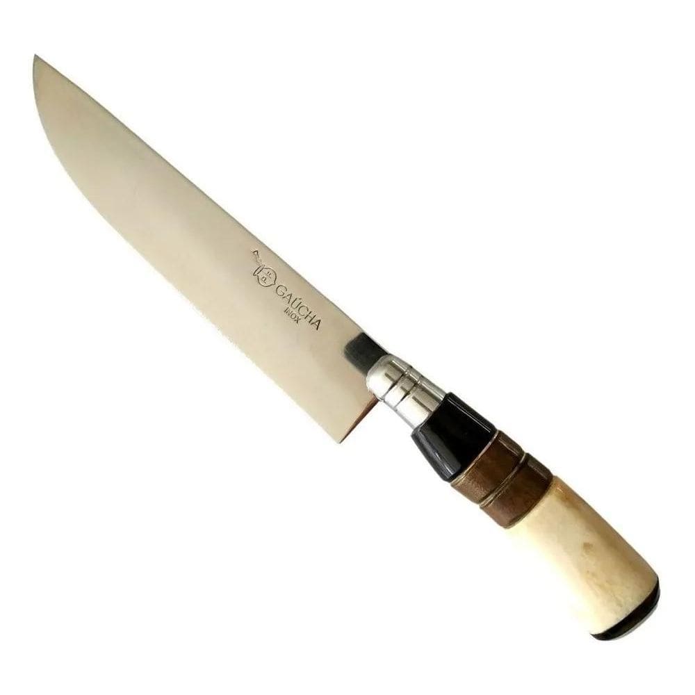 3X Faca Churrasco Artesanal Gaúcha Inox Cabo Osso Mad Chifre